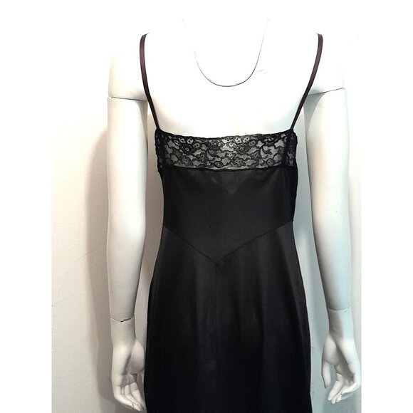 Vintage 50s Silky Nylon Lace Accent Pin Up Full Dress Sz 36 Slip Dark Choc Brown - Picture 5 of 11